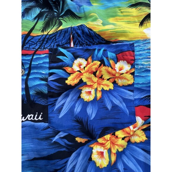 METROP Men’s Blue Tropical Hawaii Aloha Button-Up Pocket Casual Shirt Size M - Picture 2 of 10